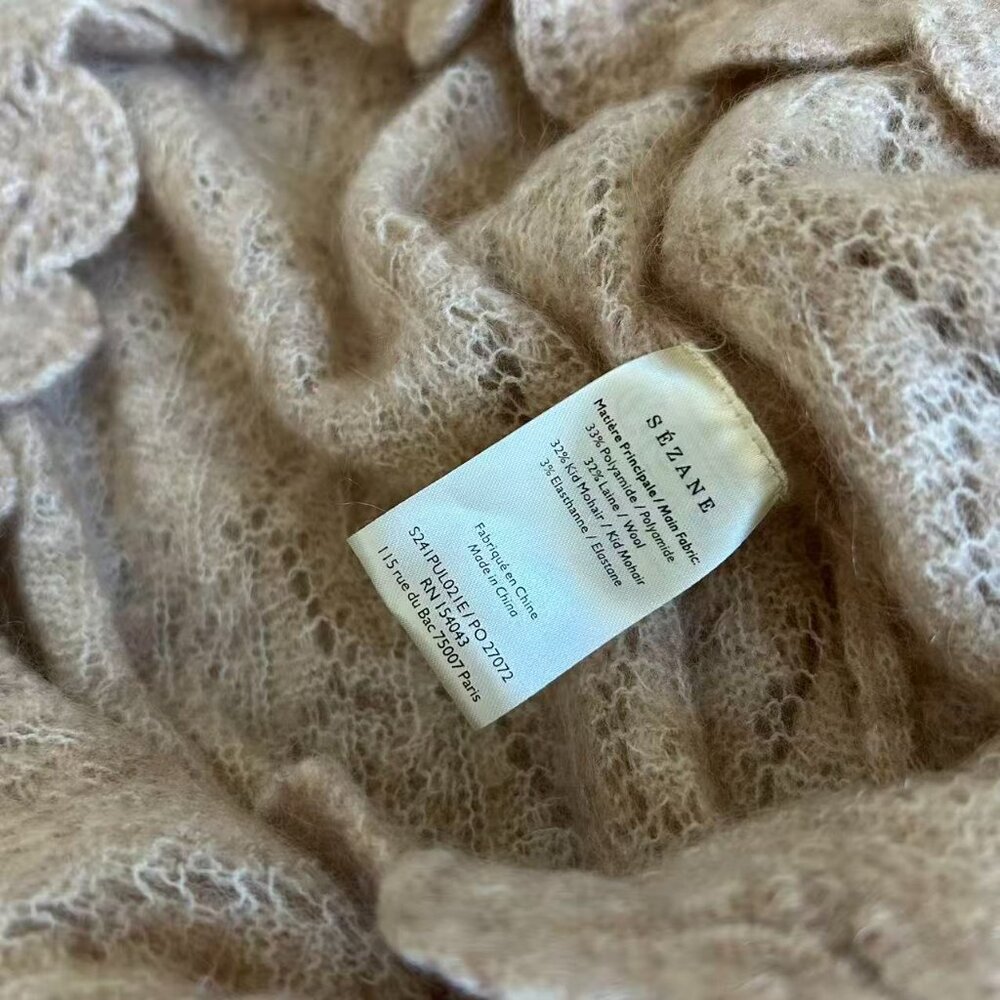 BEST Sezane Nathalia Jumper XXL Beige Sweater V-Neck Wool French - Picture 8 of 9